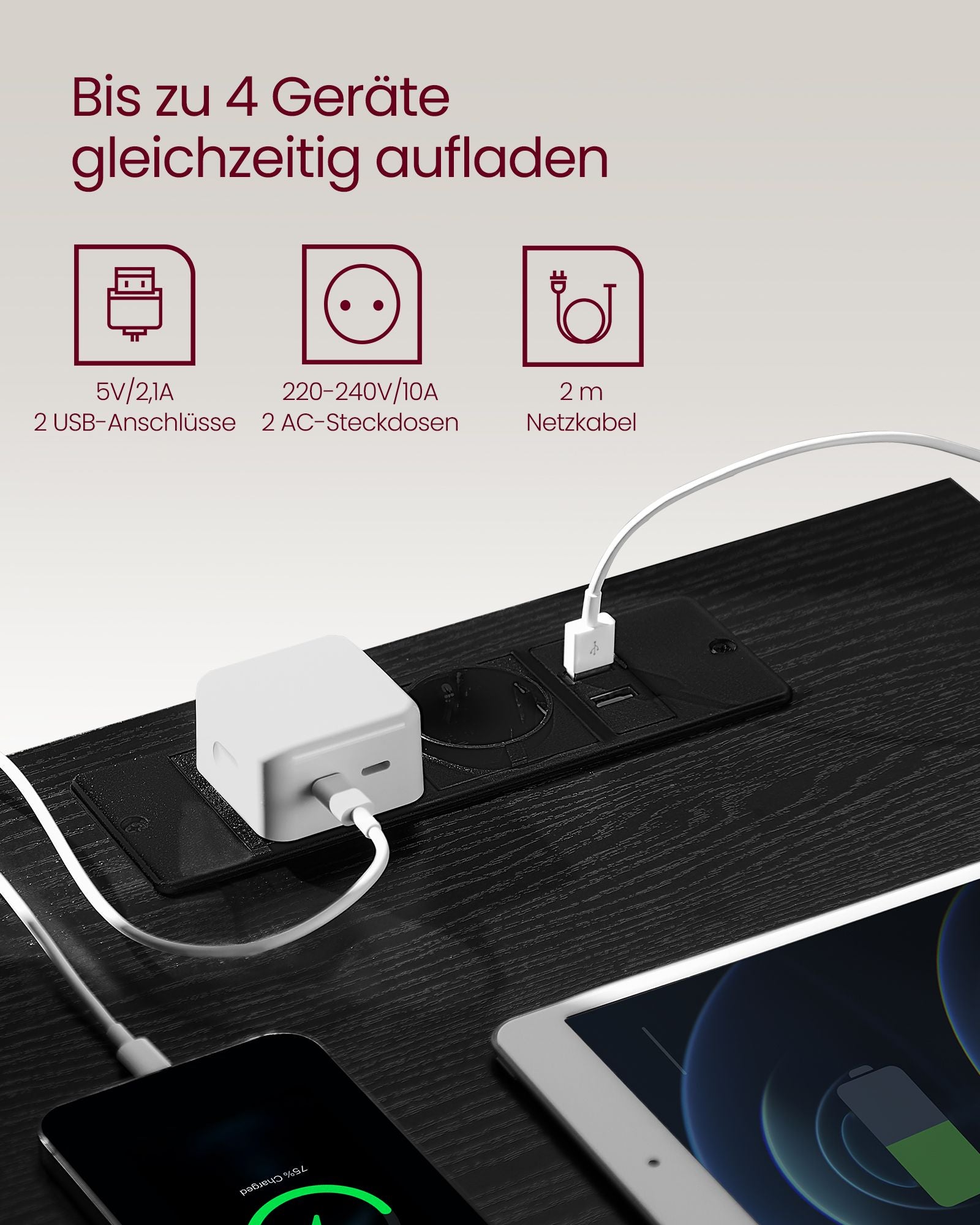 Seitentisch - mit 3 Schubladen - modern - Ebenholz schwarz