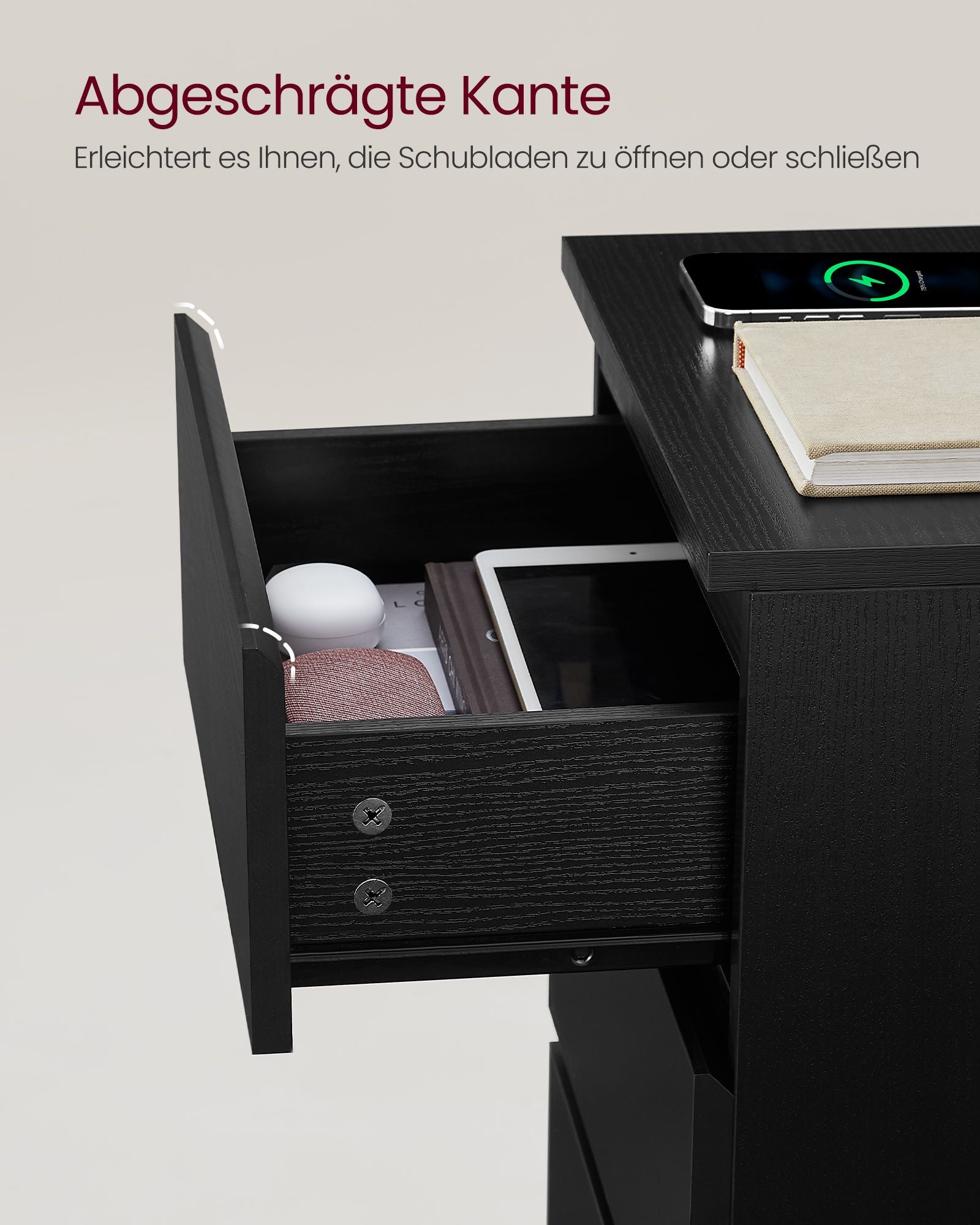 Seitentisch - mit 3 Schubladen - modern - Ebenholz schwarz