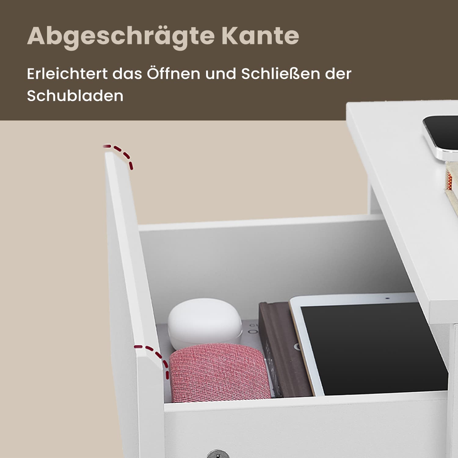 Seitentisch - mit 2 Sockets, Wolkwit, ideal für Schlafzimmer