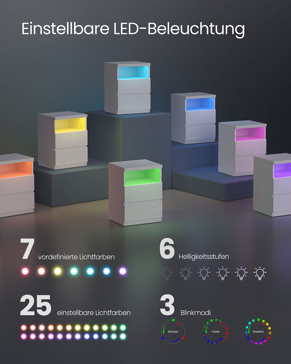 Nachttisch mit verstellbarer LED -Beleuchtung, Wolkwit
