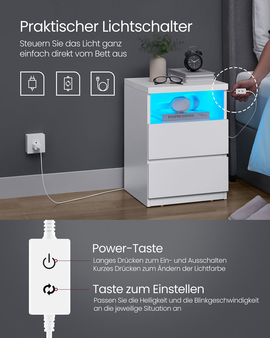Nachttisch mit verstellbarer LED -Beleuchtung, Wolkwit