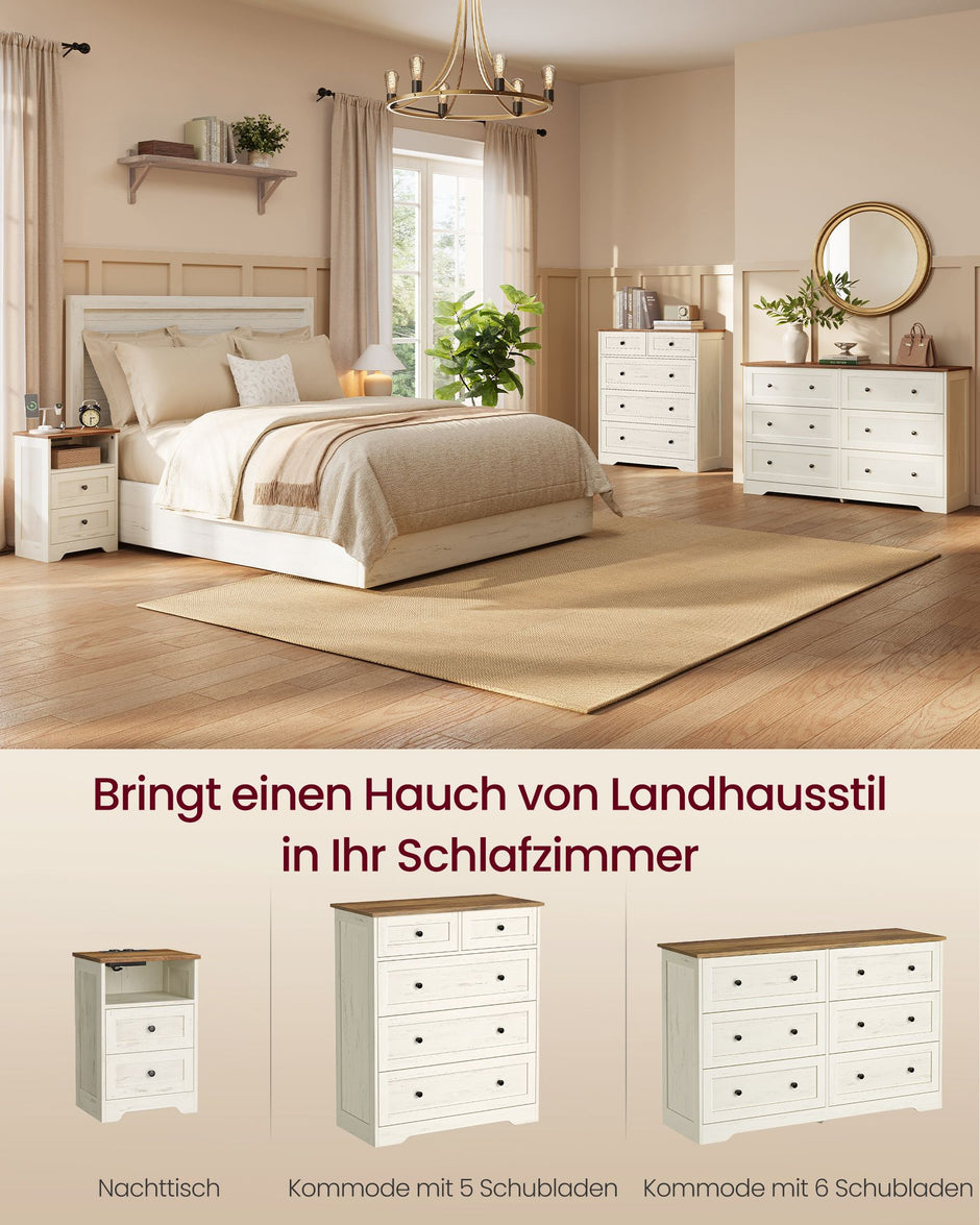 Nachtkastje - Met Stopcontact en USB - 2 Schuifladen - Wit en bruin - 40 x 30 x 59 cm