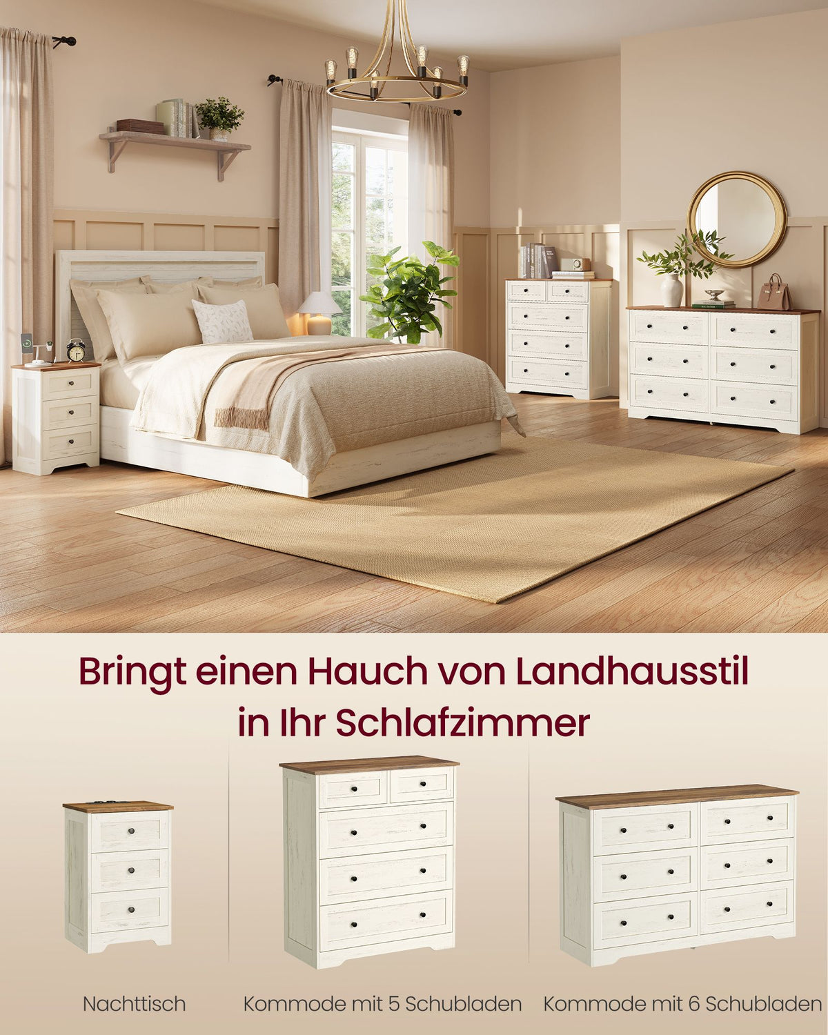 Nachtkastje - Met Stopcontact en USB - 2 Schuifladen - Wolkwit en warmbruin - 40 x 30 x 59 cm