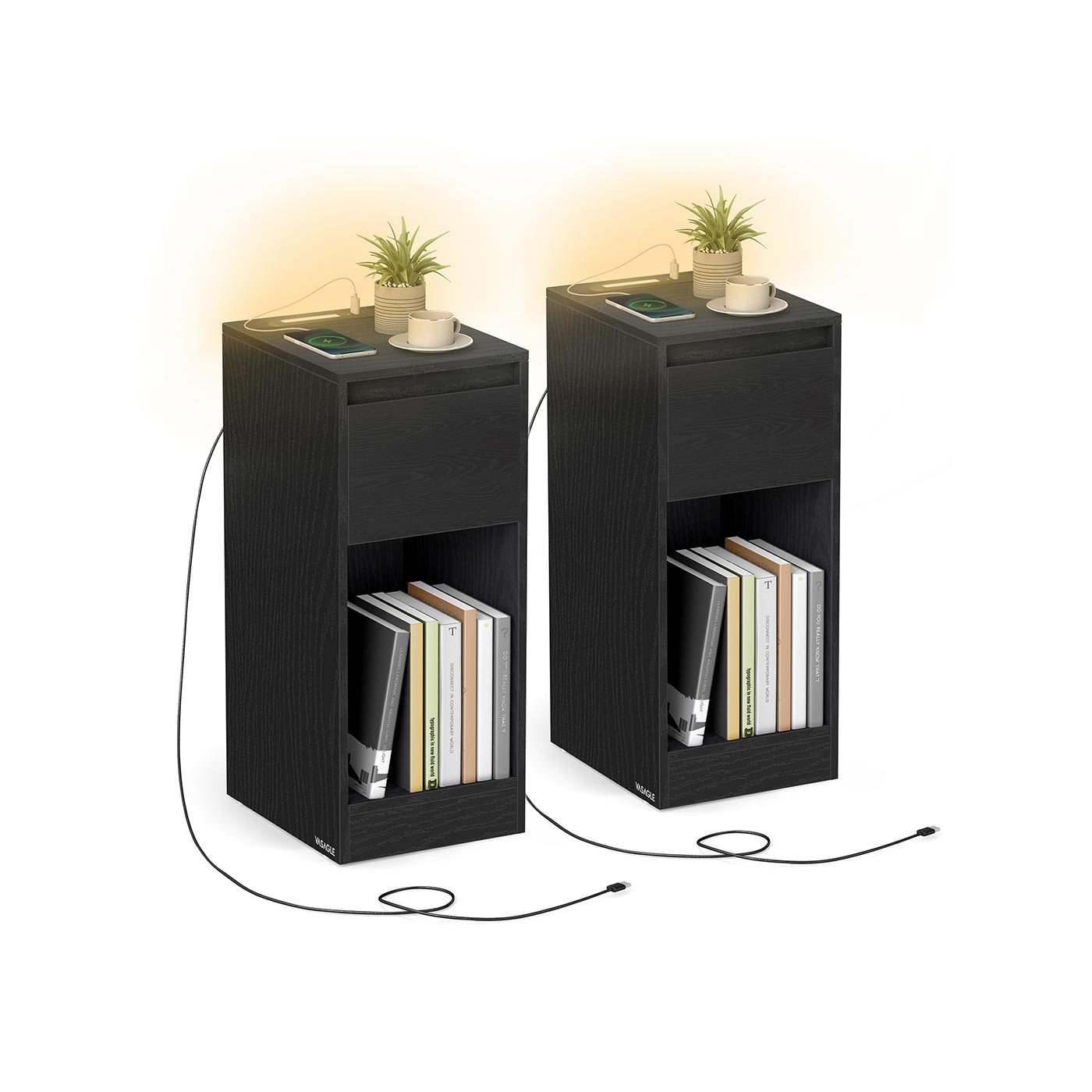 Nachttisch - LED -Beleuchtung - USB -Anschlüsse - Schublade - Modell 4