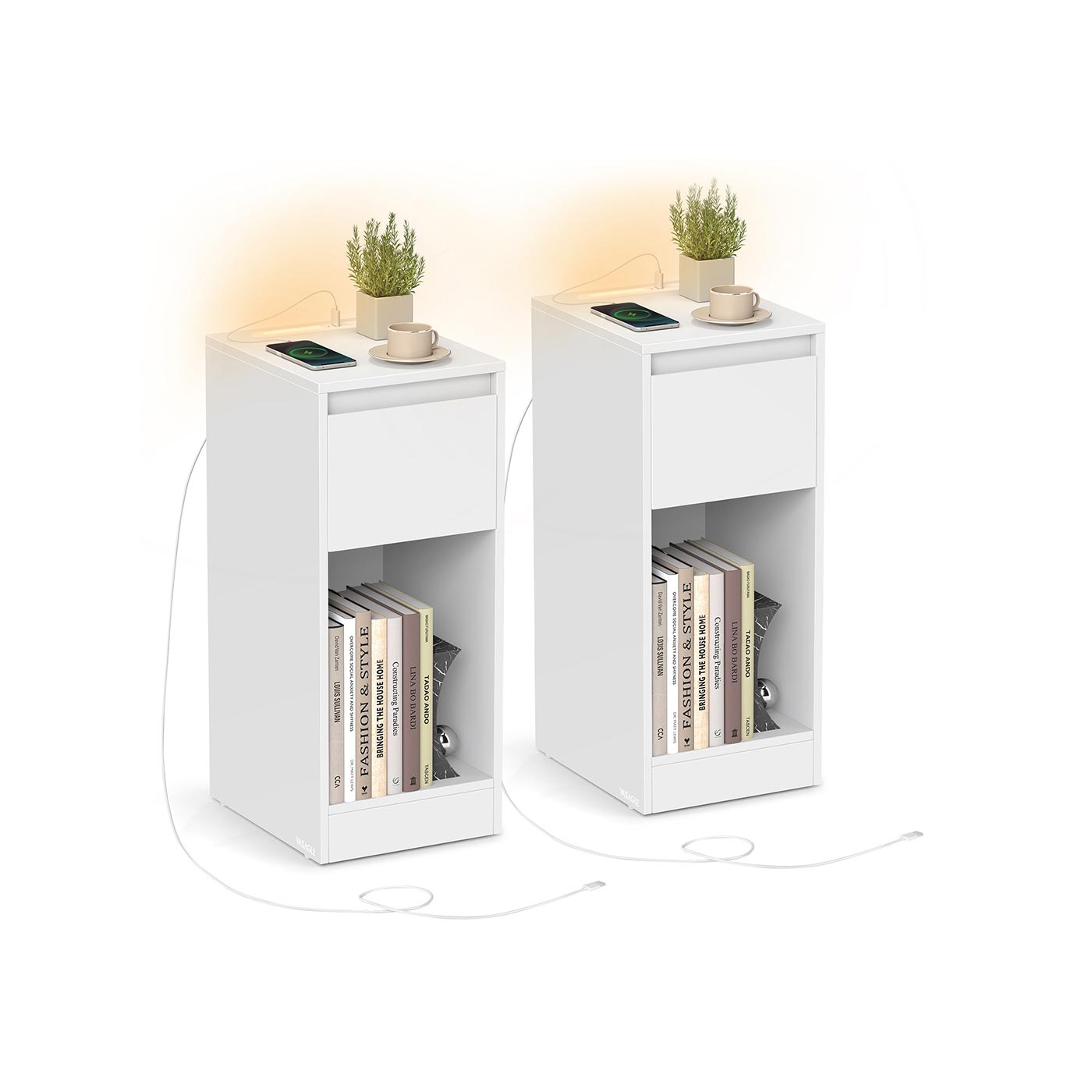 Nachttisch - LED -Beleuchtung - USB -Anschlüsse - Schublade - Modell 4