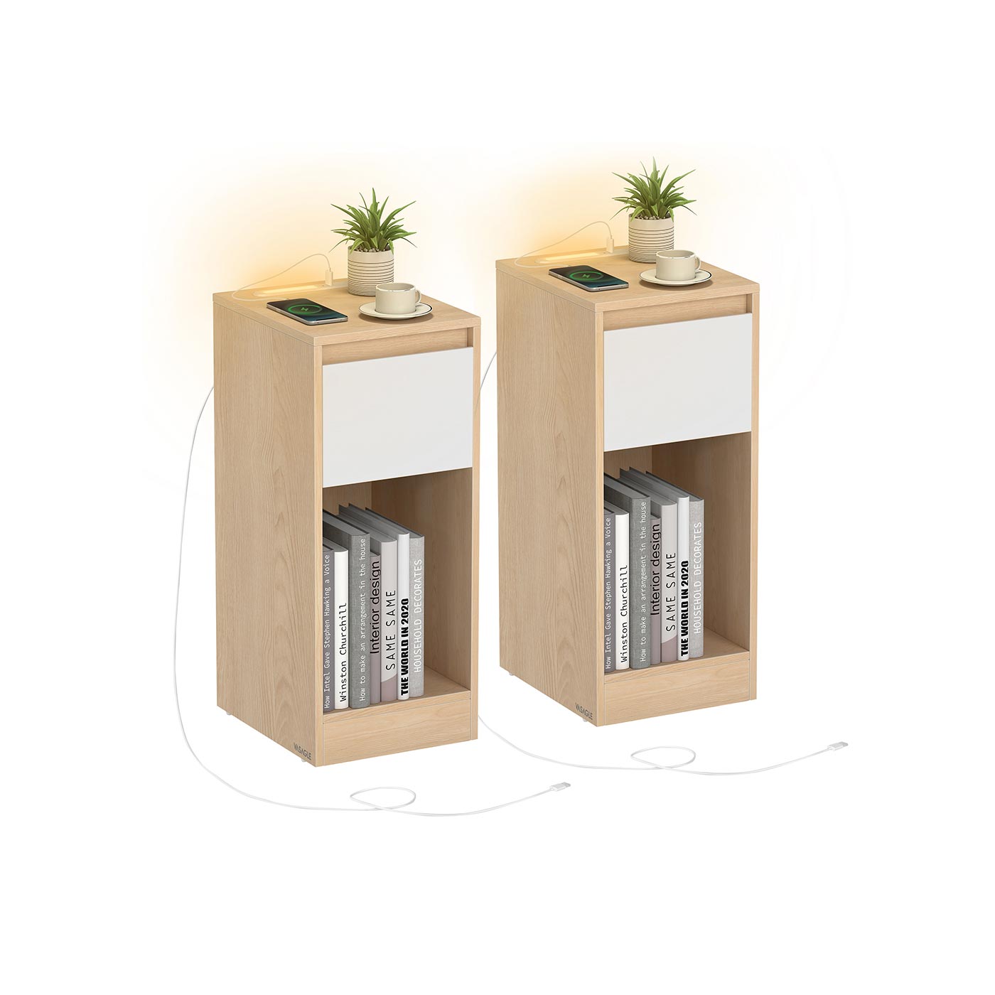 Nachttisch - LED -Beleuchtung - USB -Anschlüsse - Schublade - Modell 4