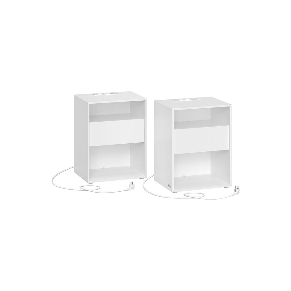 Nachttisch -Set von 2 mit Ladefunktion und Schublade Matt White
