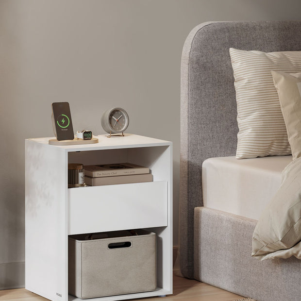 Nachttisch - mit Ladefunktion & Schublade - Matt White
