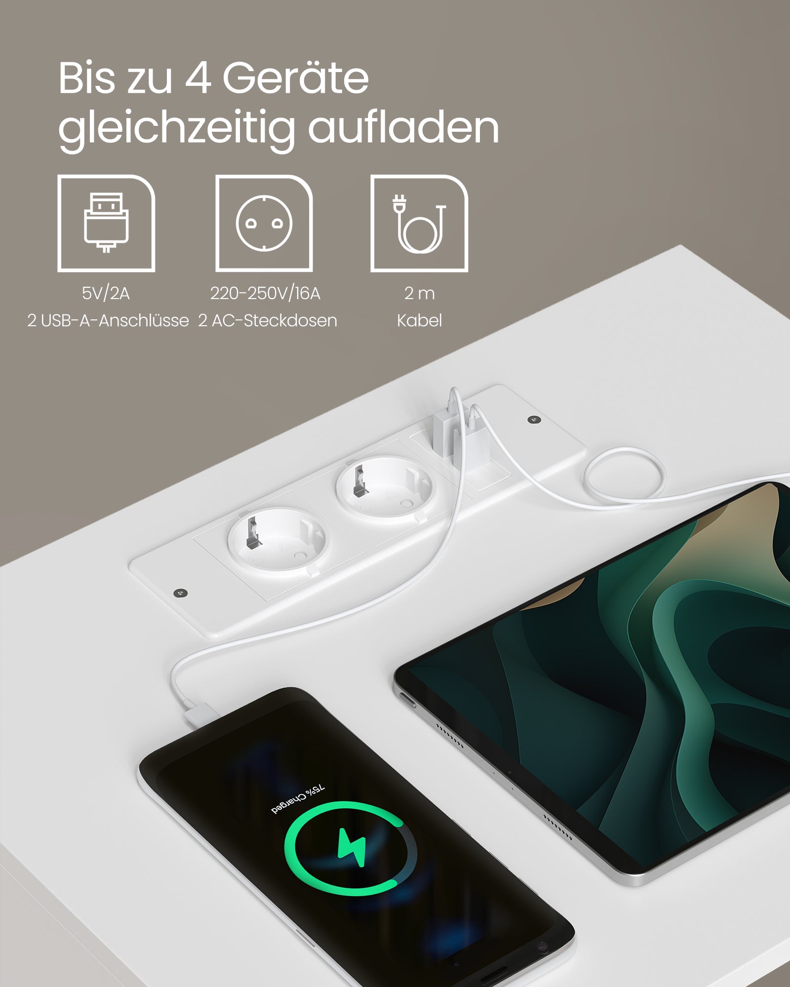 Nachttisch - mit Ladefunktion & Schublade - Matt White