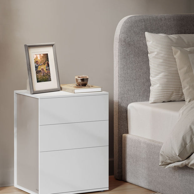 Nachttisch - mit 3 Schubladen - Matt White & Cappuccinobege