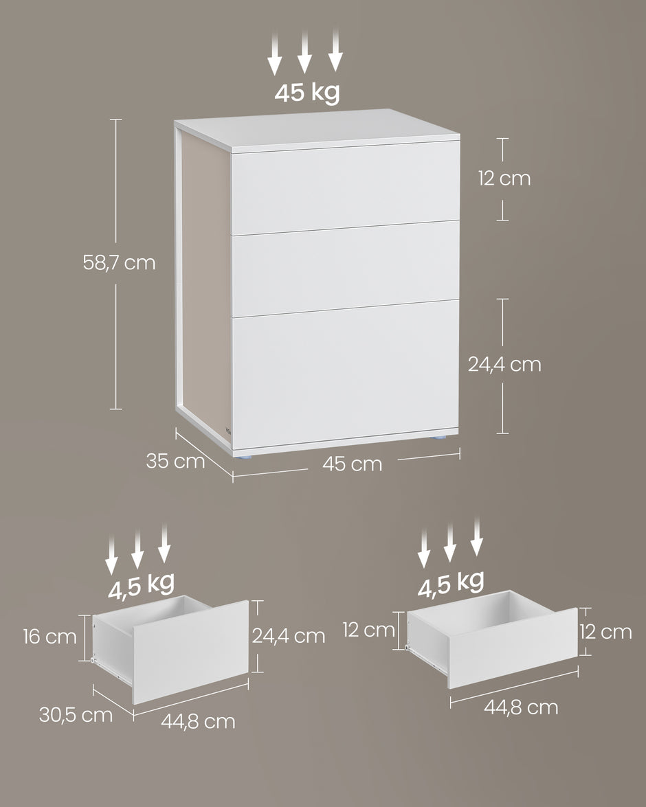 Nachttisch - mit 3 Schubladen - Matt White & Cappuccinobege