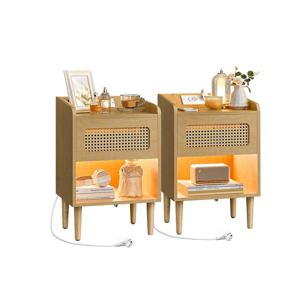 Bohoven -Kollektion - Nachttisch mit Ladestation und Bewegungsdetektor, 2, Oak Beige