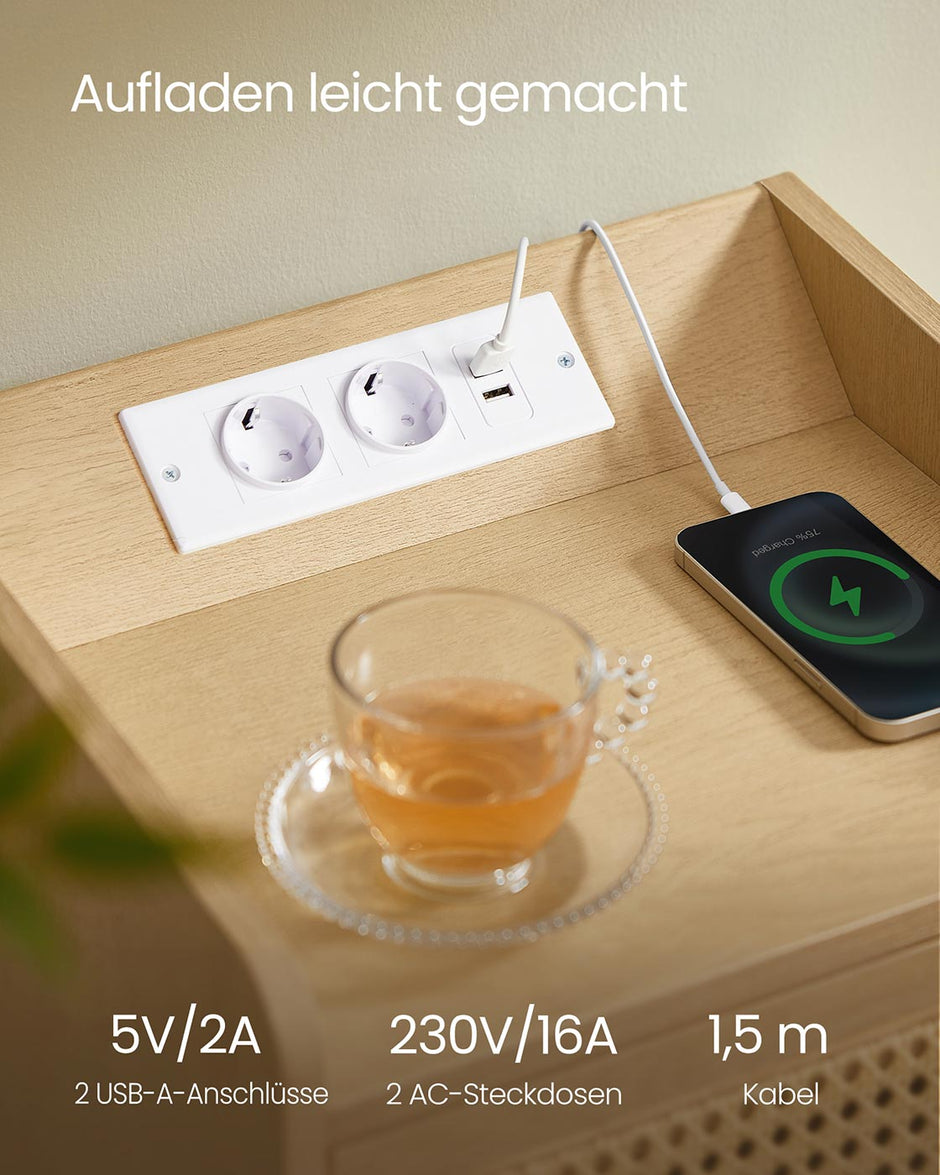 Bohoven -Kollektion - Nachttisch mit Ladestation und Bewegungsdetektor, 2, Oak Beige