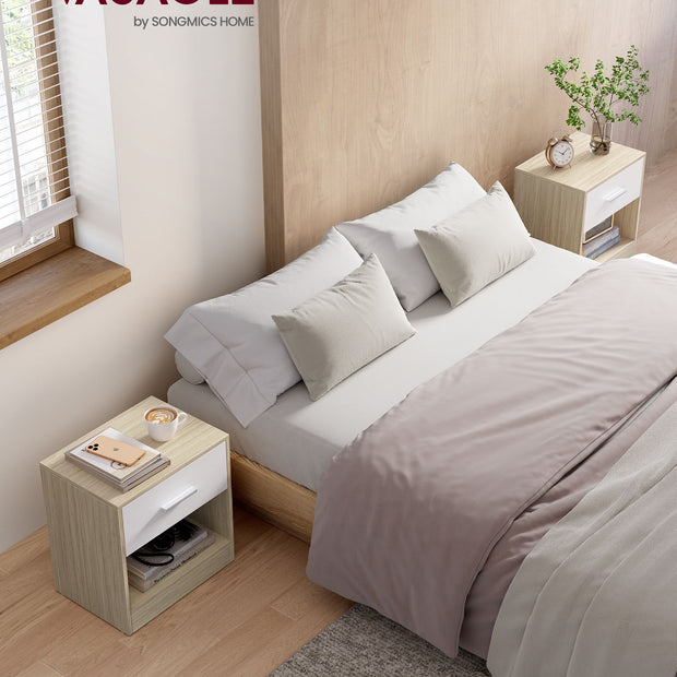 Nachttisch-Set von 2-natürlichem beige-natural Beige klassisches Weiß