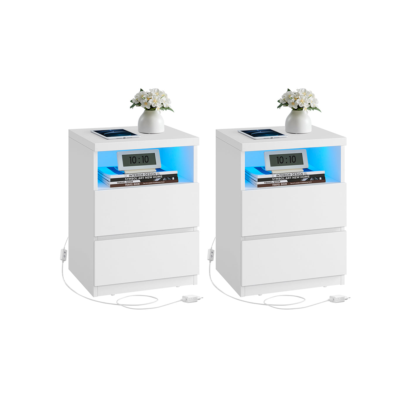 Nachttisch -Set von 2 mit verstellbarer LED -Beleuchtung, Wolkwit