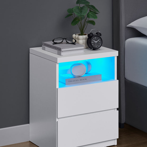 Nachttisch -Set von 2 mit verstellbarer LED -Beleuchtung, Wolkwit