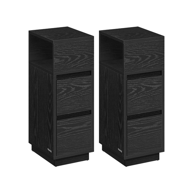 Schmaler Nachttisch -Set von 2 mit Schubladen in Ebenholzschwarz