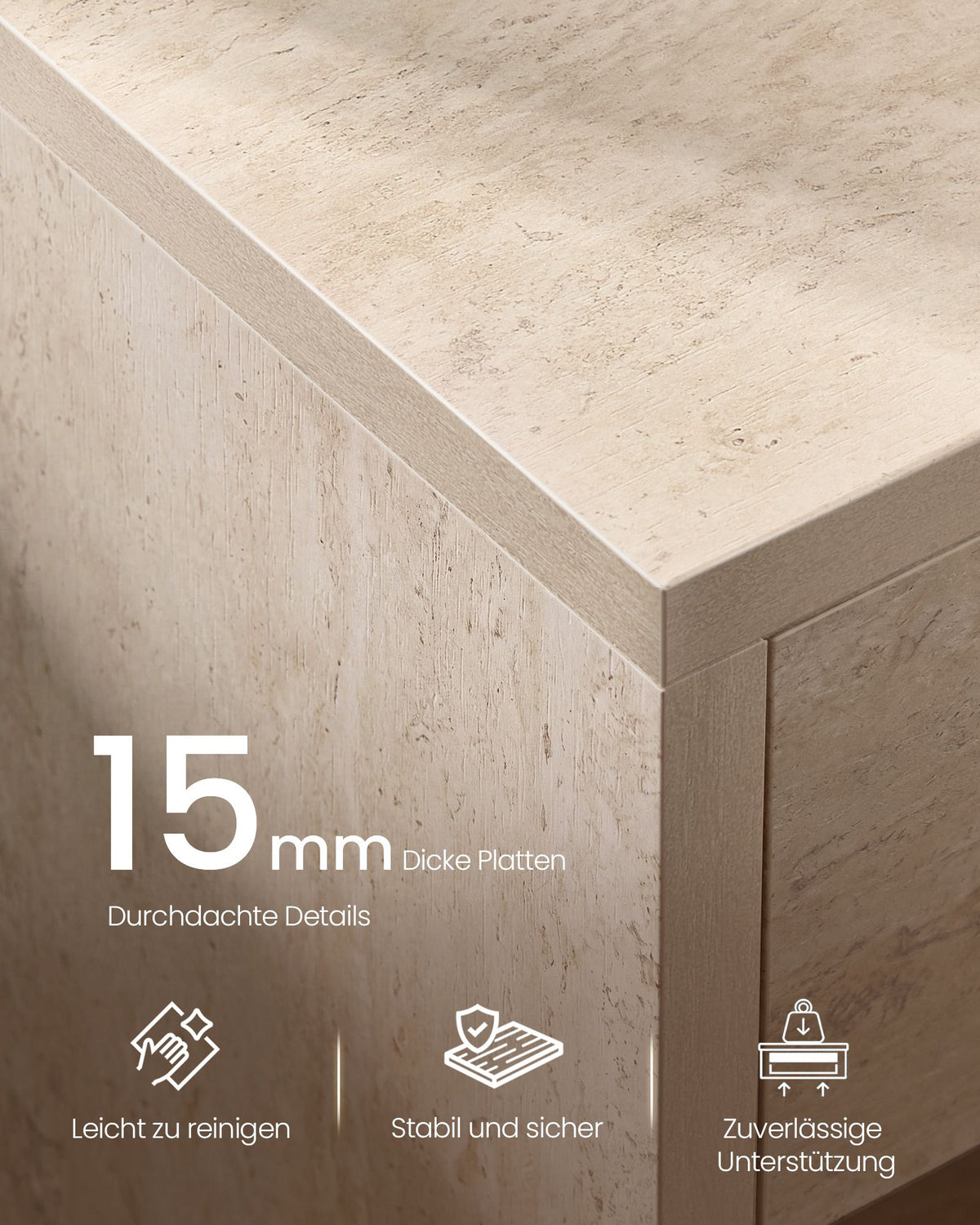 Zwevende Nachtkastjes – Set van 2 – Met Lade – Wandmontage – Travertijnbeige