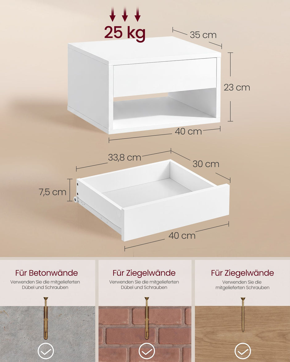 Zwevende Nachtkastjes – Set van 2 – Met Lade – Wandmontage – Wolkenwit