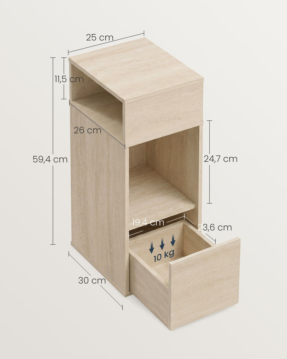 Nachtkastje - Met Lade - Travertijnbeige - 30 x 25 x 59,4 cm