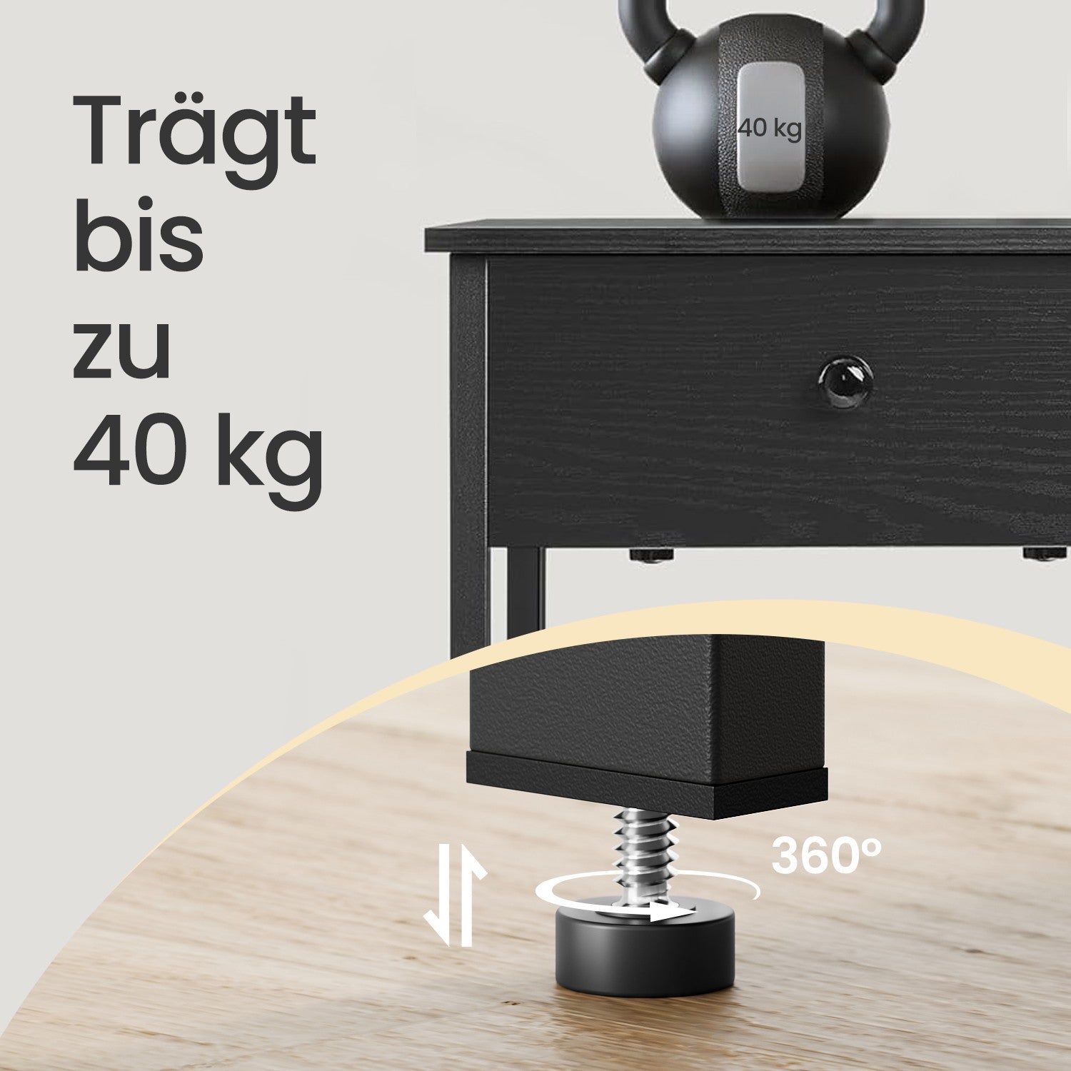 Seitentisch - mit Schublade und Brett - Ebenholz schwarz
