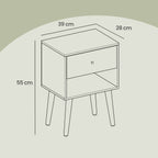 Nachttisch, Beistelltisch mit Schublade und offenem Regal, Holzbeine