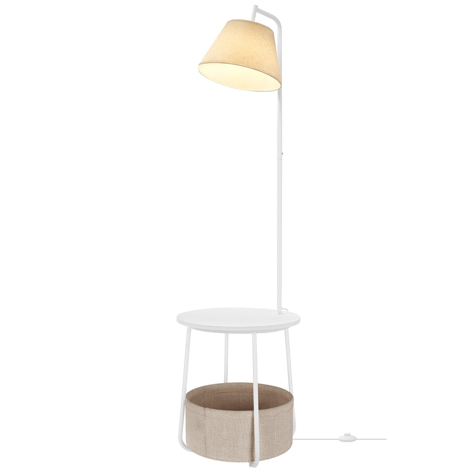 Nachtkastje met Staande Lamp - 3-in-1 met Ablage en Stoffen Mand - Wit - 45 cm