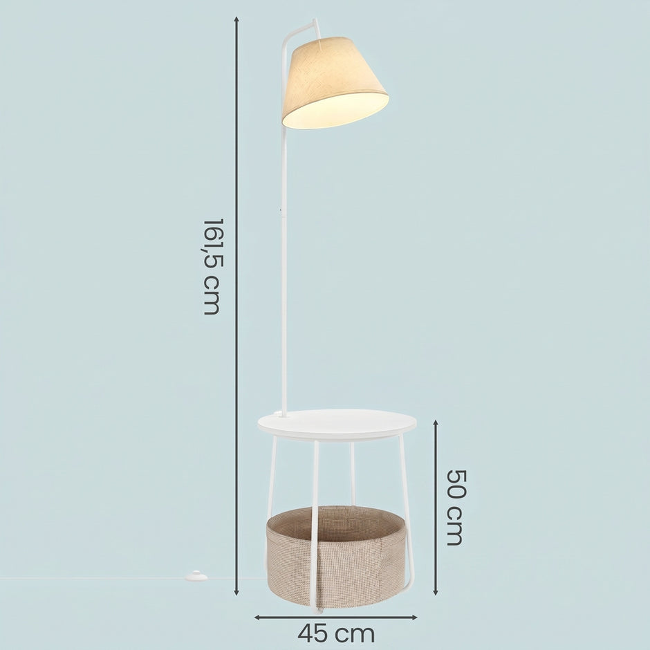 Nachtkastje met Staande Lamp - 3-in-1 met Ablage en Stoffen Mand - Wit - 45 cm