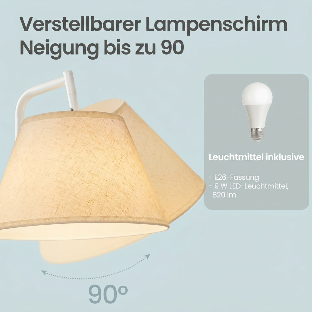 Nachtkastje met Staande Lamp - 3-in-1 met Ablage en Stoffen Mand - Wit - 45 cm