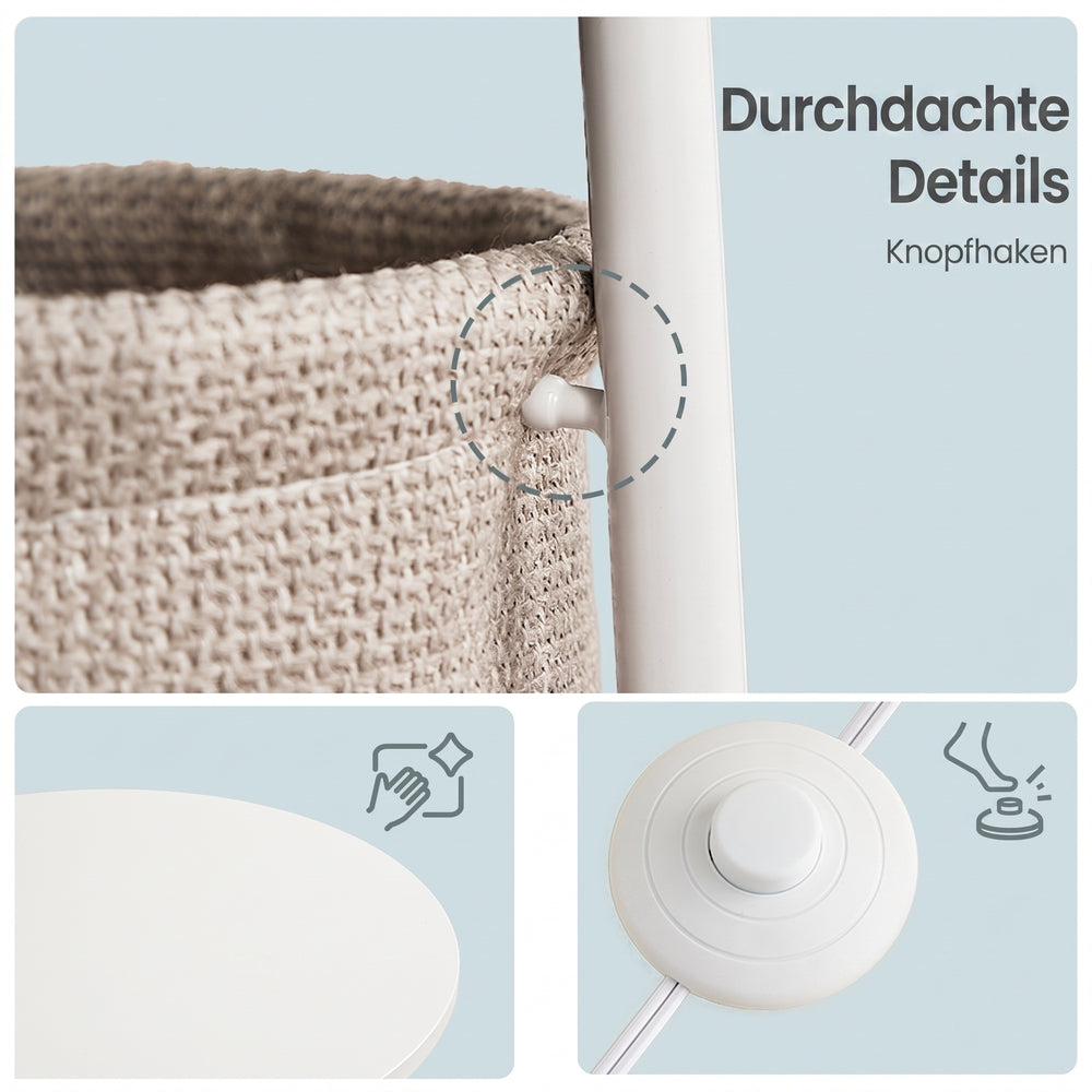 Nachtkastje met Staande Lamp - 3-in-1 met Ablage en Stoffen Mand - Wit - 45 cm
