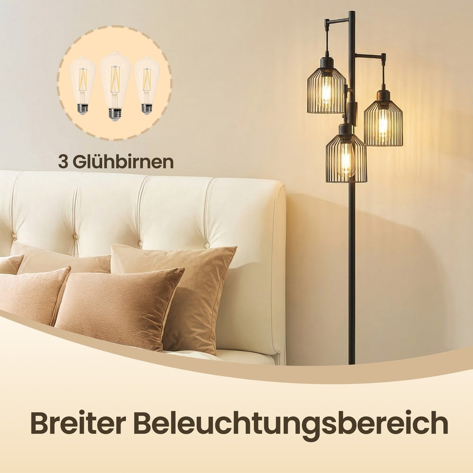 Staande lamp - 29 x 32 x 176,5 cm - 3 E27 fittingen - zwart - 4 kg
