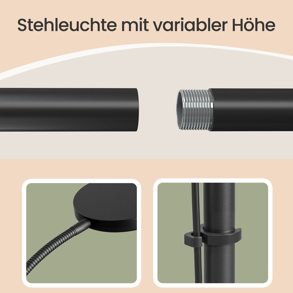 LED Vloerlamp - Dimbare Leeslamp - 360° Draaibaar - 170 cm - Matzwart