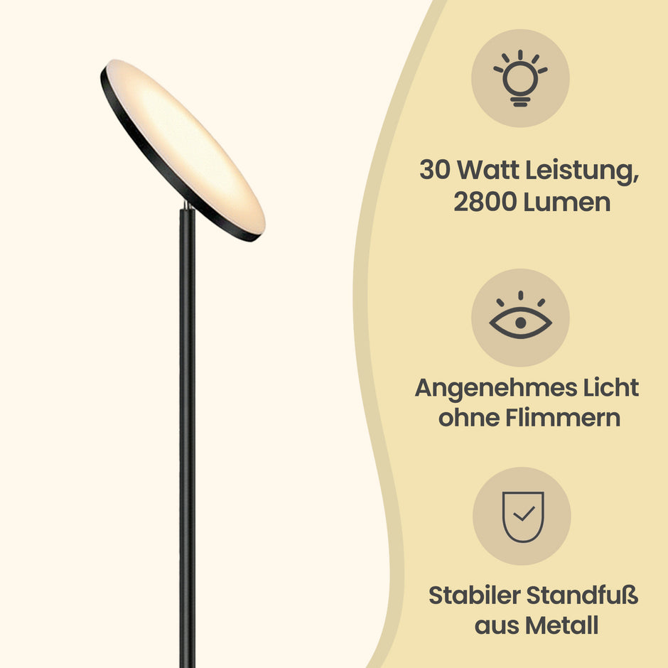 LED Vloerlamp - 30 W - Draaibare Kop - Met Afstandsbediening - Zwart