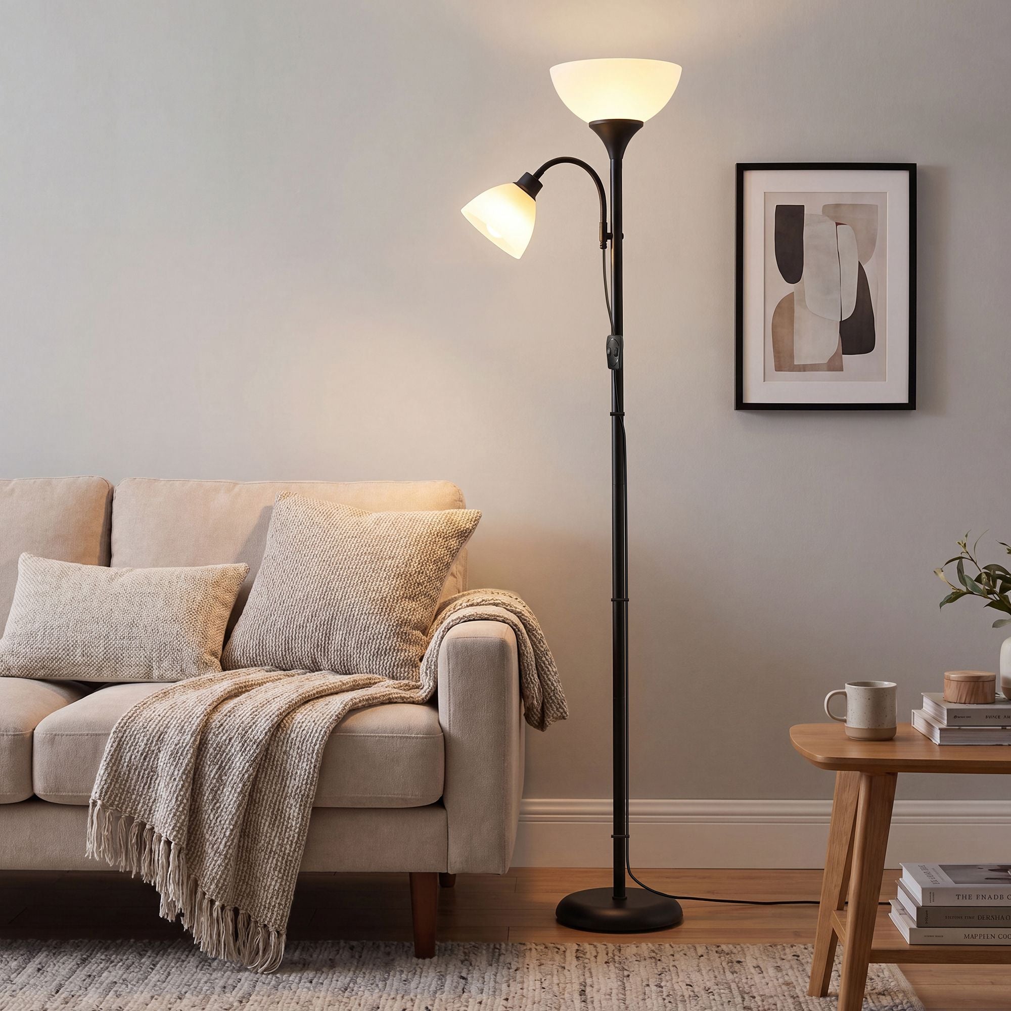 Vloerlamp - Met Verstelbare Leeslamp - 176 cm - Matzwart