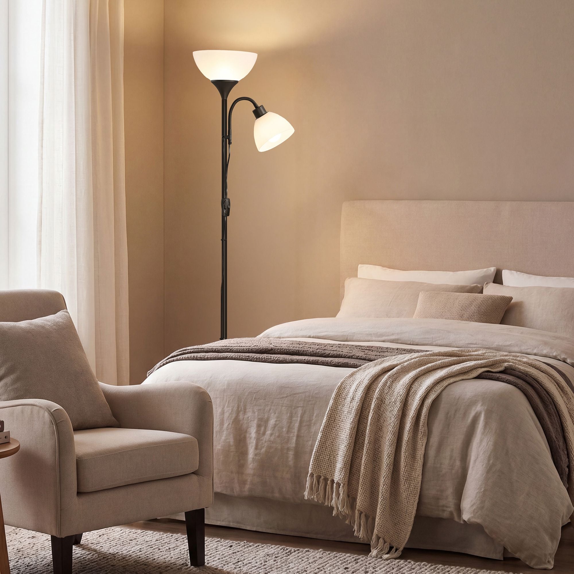 Vloerlamp - Met Verstelbare Leeslamp - 176 cm - Matzwart