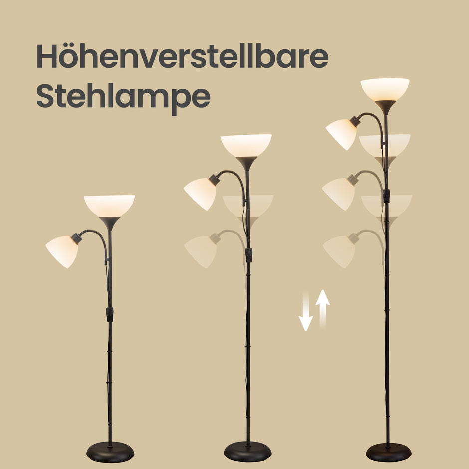Vloerlamp - Met Verstelbare Leeslamp - 176 cm - Matzwart