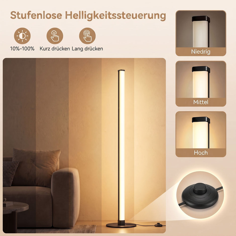 Vloerlamp - LED - Dimbaar - Zwart - 18 x 139,4 cm