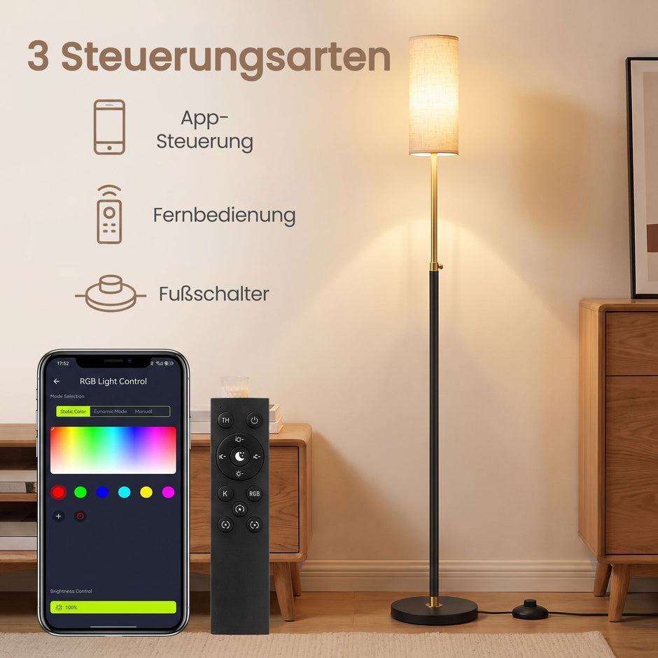 Staande Lamp – RGB LED – Dimbaar – In Hoogte Verstelbaar 148-178 cm – Zwart