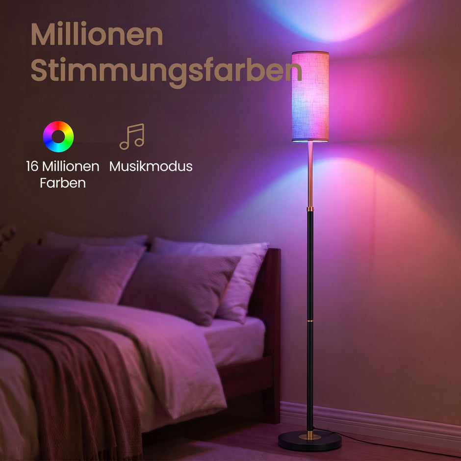 Staande Lamp – RGB LED – Dimbaar – In Hoogte Verstelbaar 148-178 cm – Zwart
