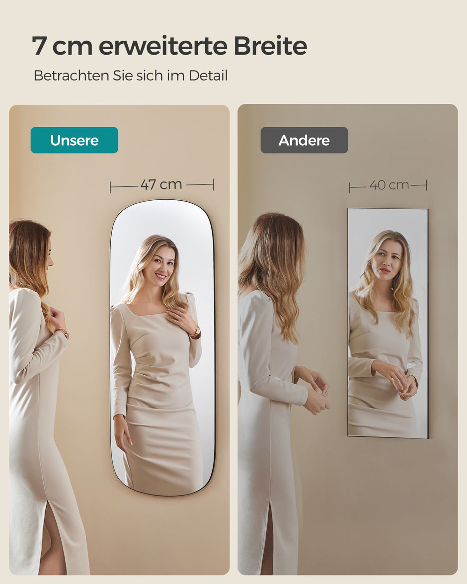 Spiegelwand - 120 x 47 cm - gebogene Ecke - Ramless