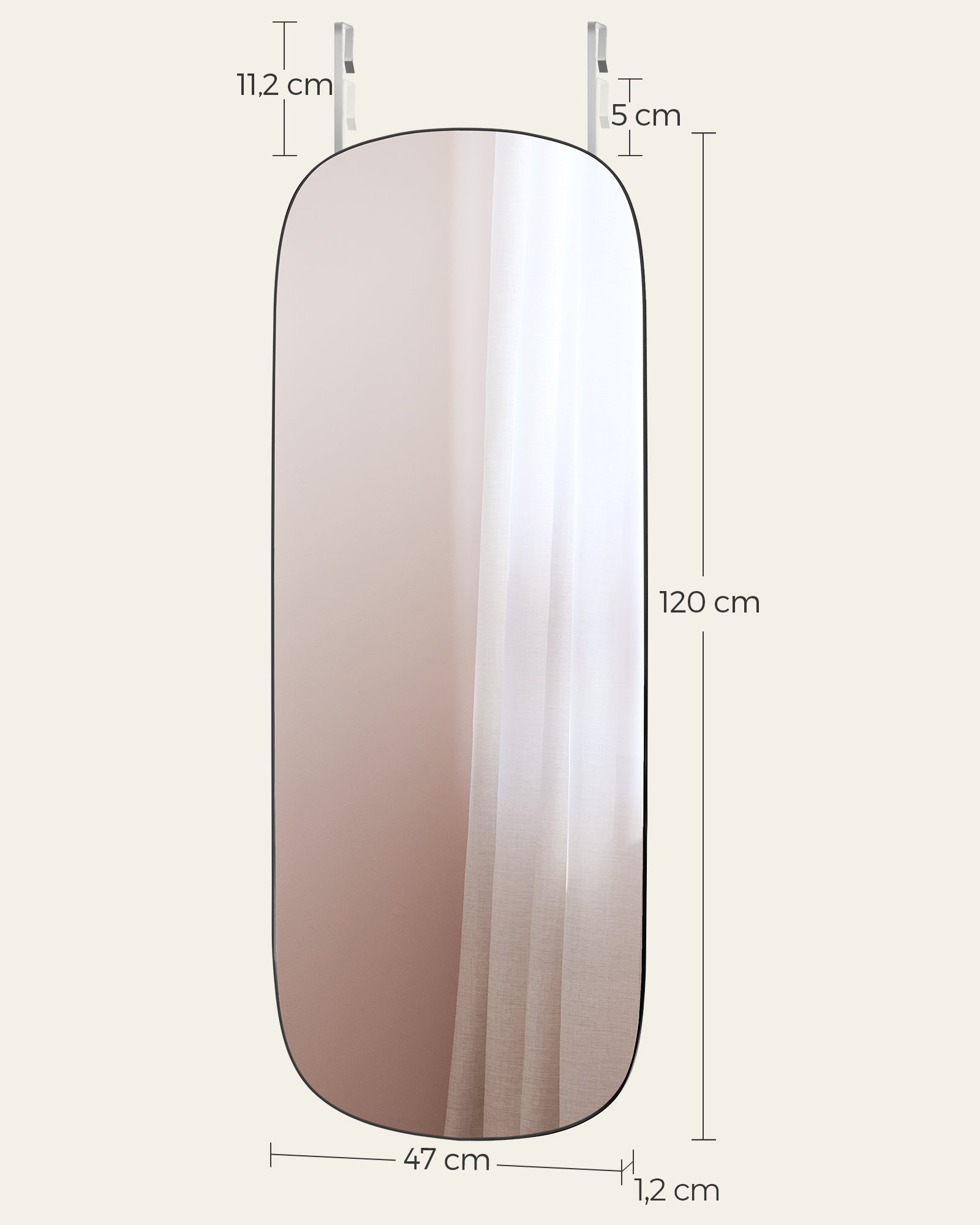 Spiegelwand - 120 x 47 cm - gebogene Ecke - Ramless
