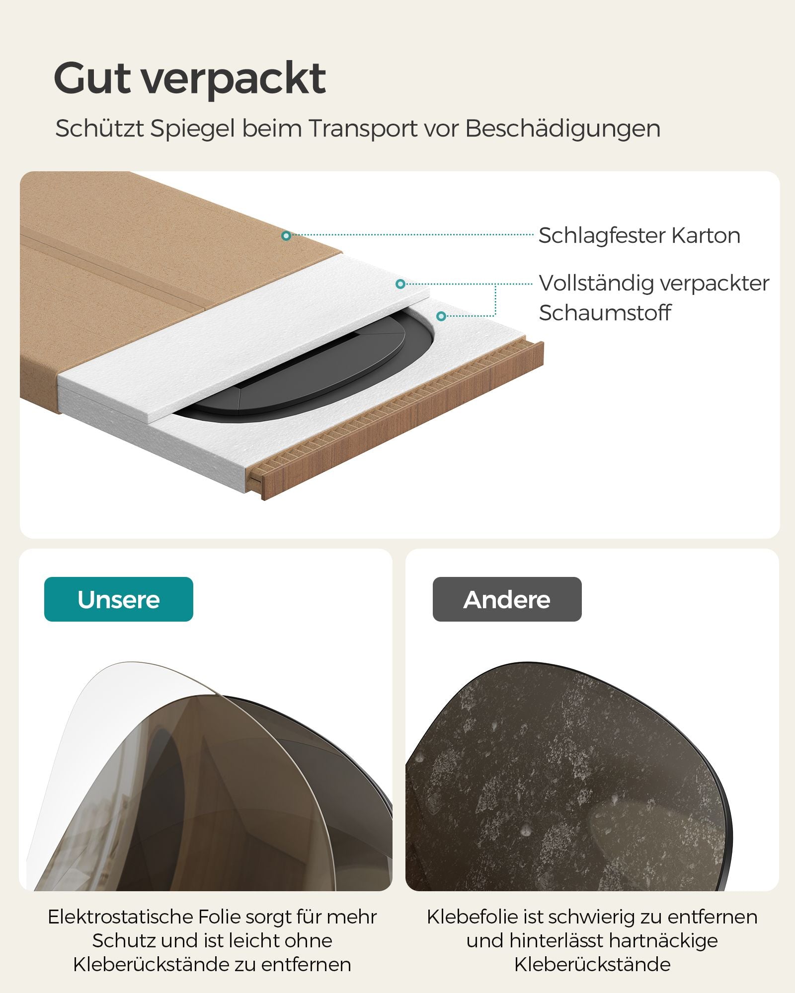 Spiegelwand - 120 x 47 cm - gebogene Ecke - Ramless