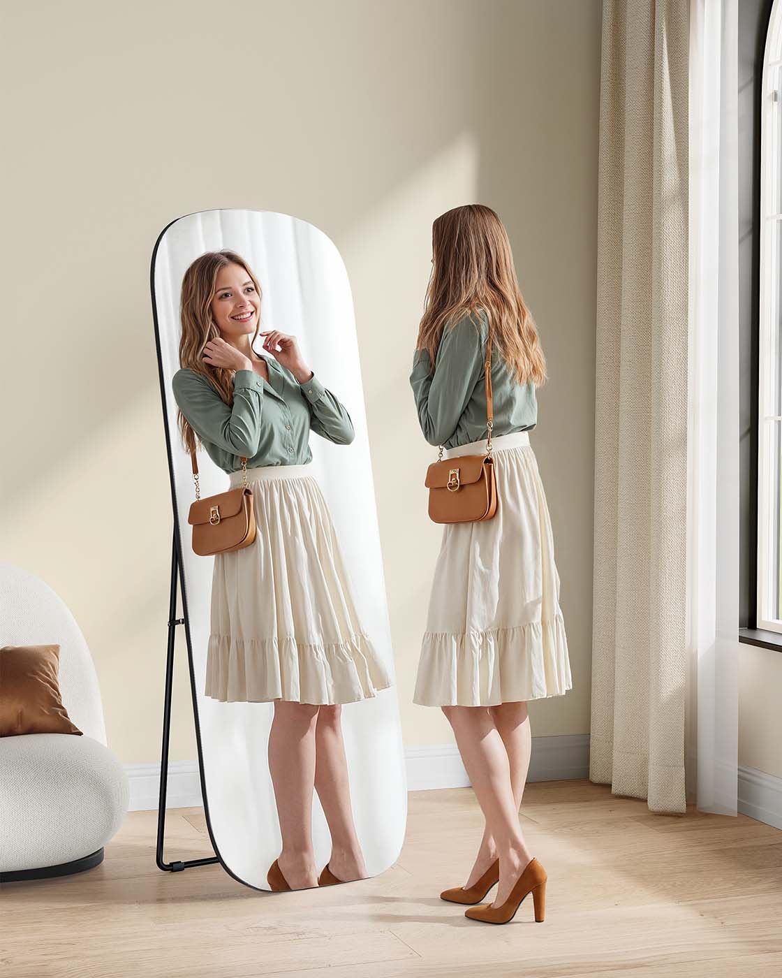 Passspiegel mit runden Ecken 160 x 50 cm Tinte -Black