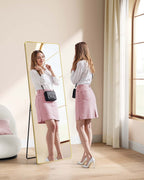 Rechteckiger Passspiegel 160 x 50 cm Licht Gold