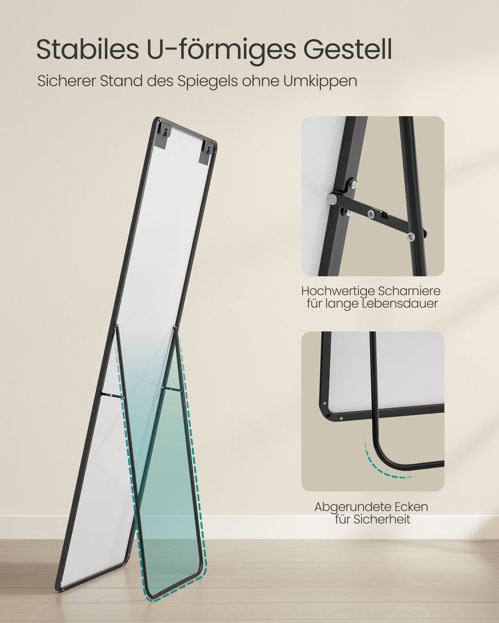 Passspiegel 160 x 50 cm rechteckige Tinte schwarz schwarz