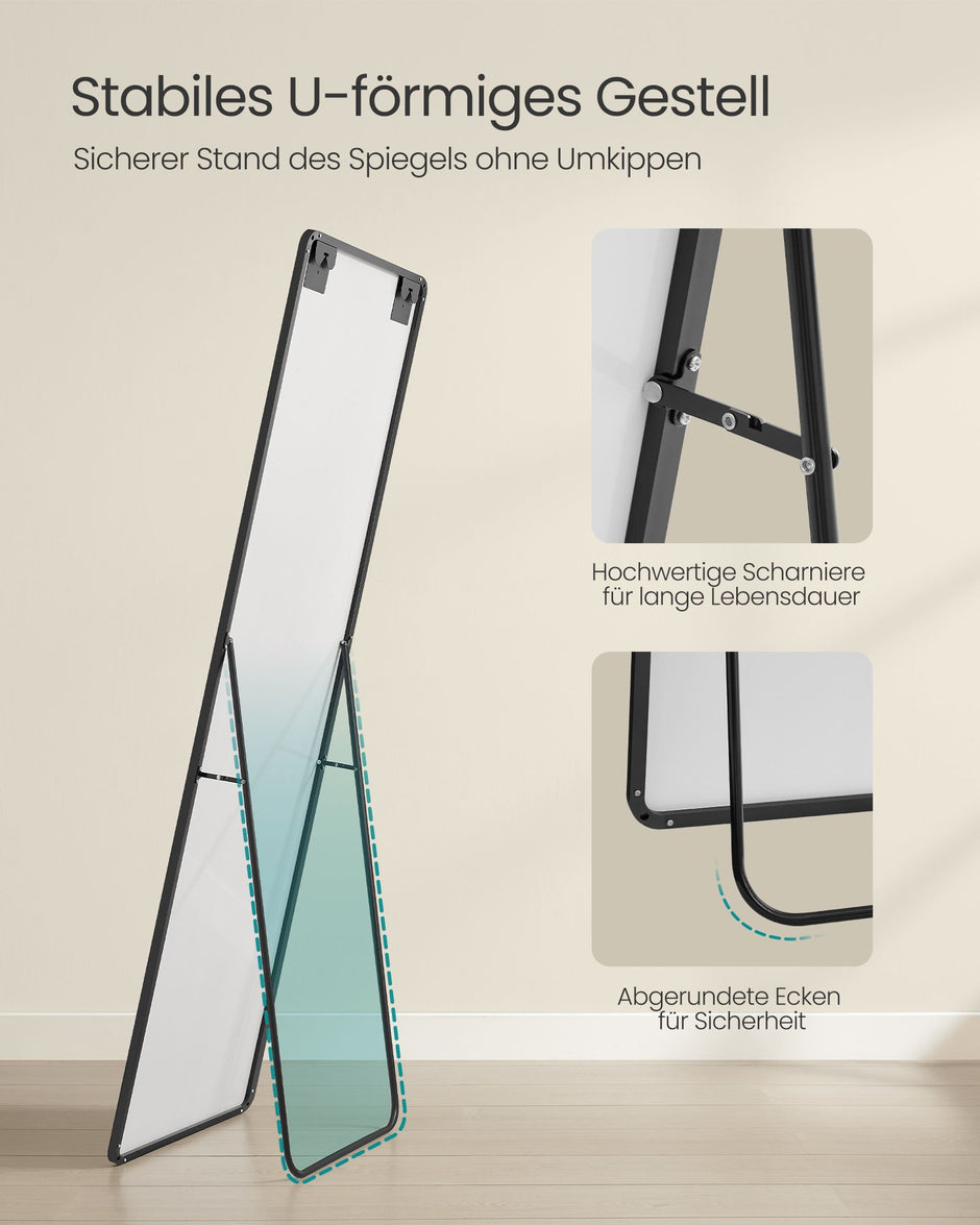 Passspiegel 160 x 50 cm rechteckige Tinte schwarz schwarz