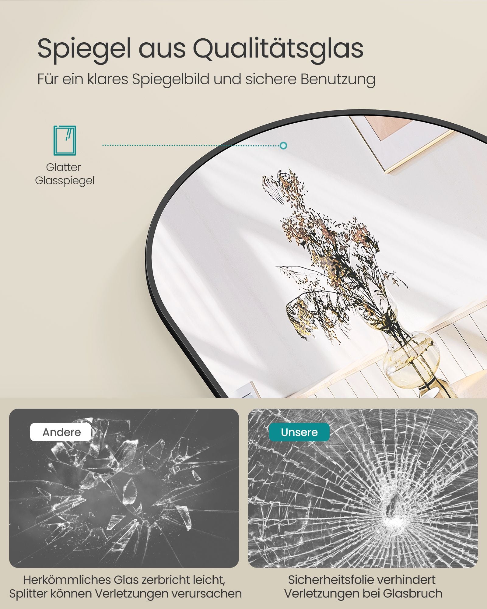 Passspiegel 160 x 50 cm gebogene Tinte schwarz schwarz
