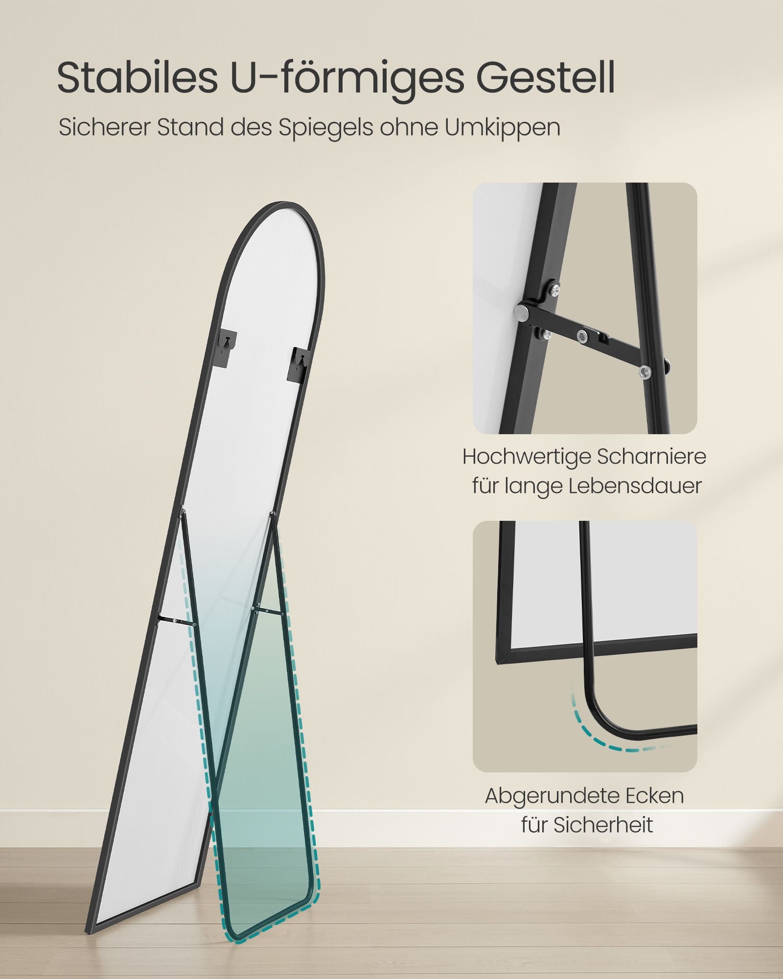Passspiegel 160 x 50 cm gebogene Tinte schwarz schwarz
