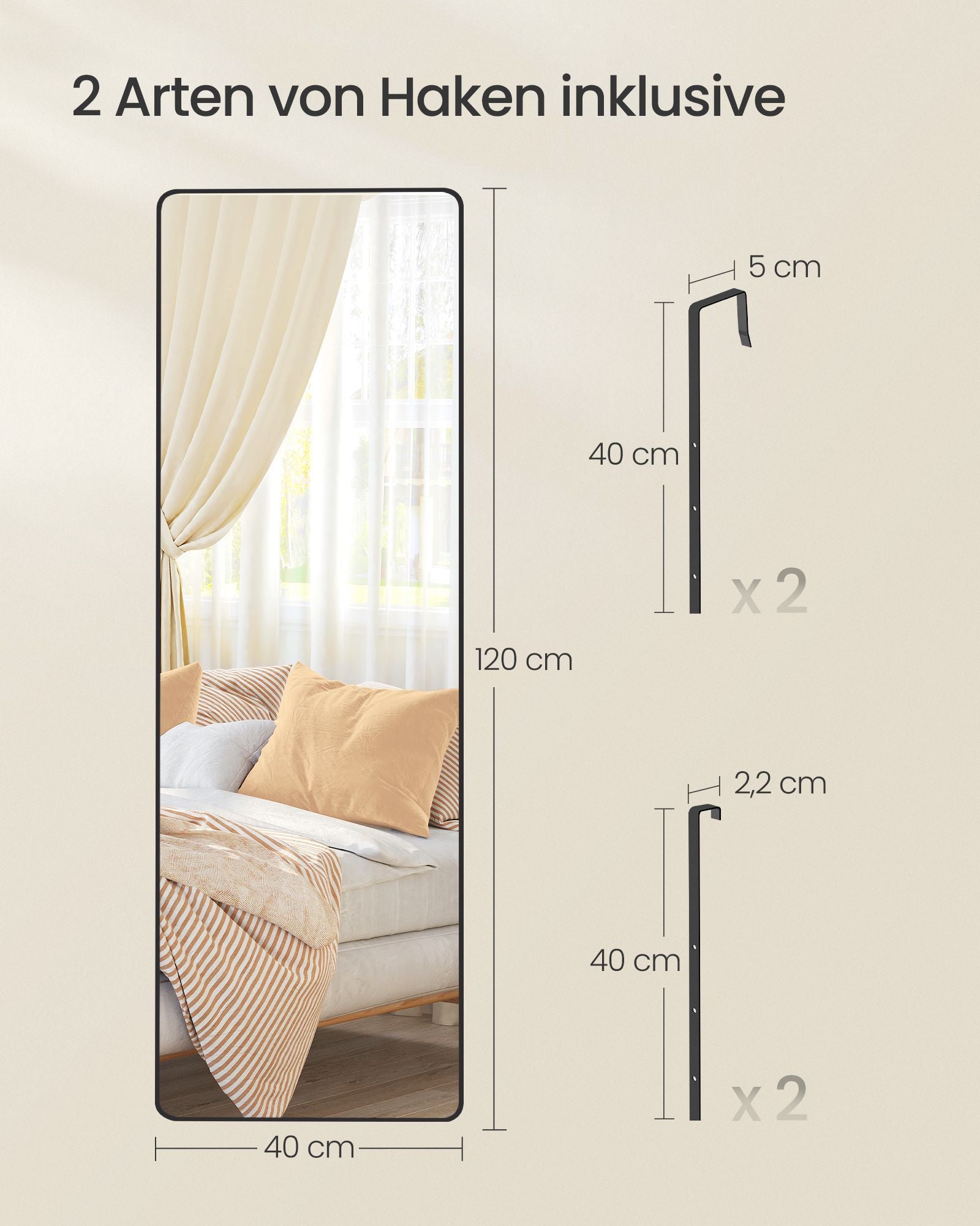 Passspiegel 120 x 40 cm rechteckiger Tinte -Black