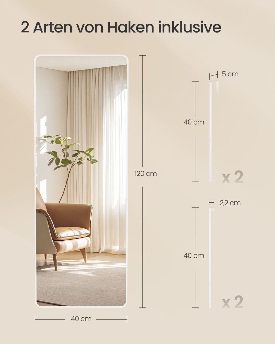 Passpiegel - Van Gehard Glas - Matwit - 120 x 40 x 1,3 cm